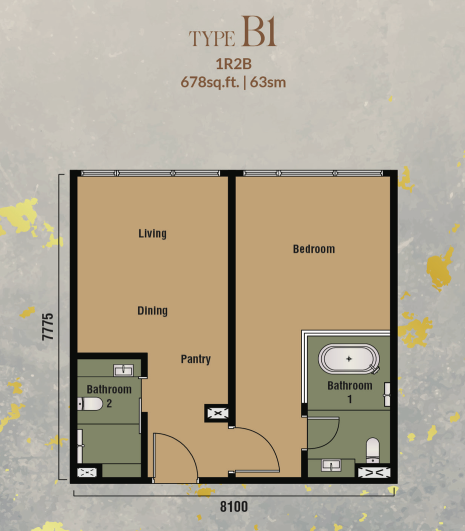 Branniganz Suites Type B1 | 678 sq.ft floor plan, Bukit Bintang